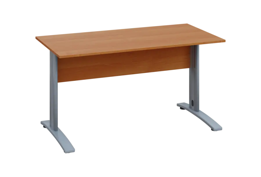 EPK 27 - 14 stůl kancelářský, kovová podnož stříbrná, deska 25 mm, široký 1400 mm, olše jantar